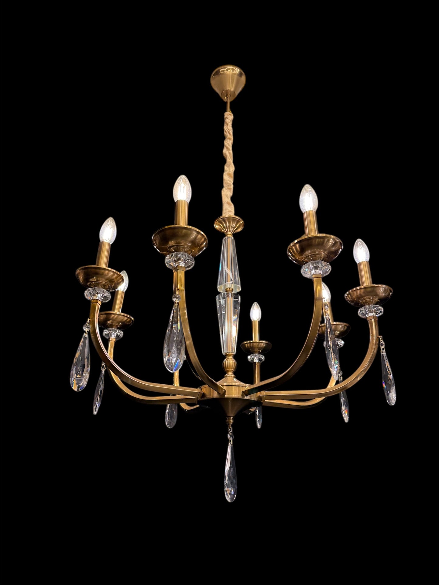 6314-8 Golden Brass Finish Metal Italian Chandelier